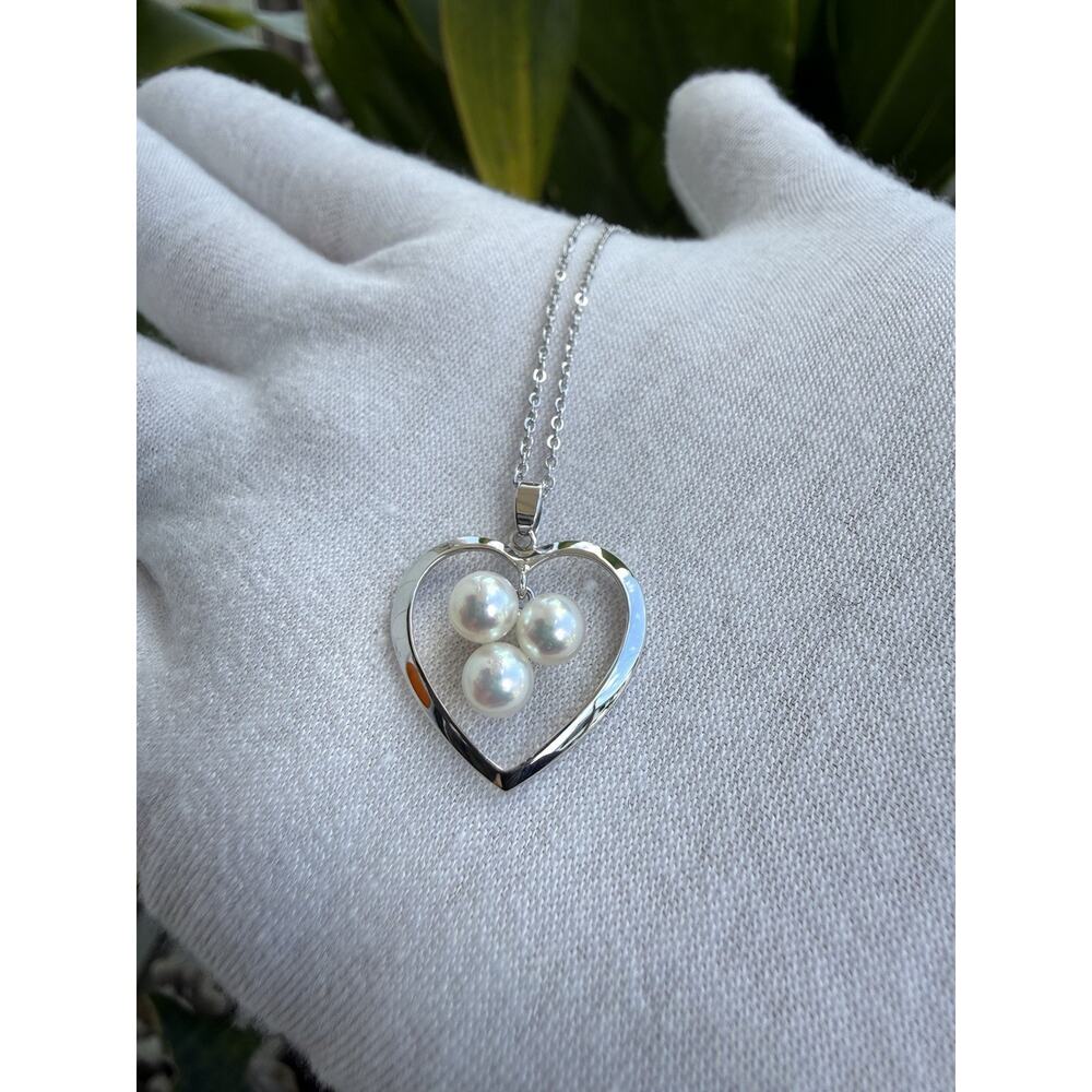 Mikimoto Akoya Pearl Dancing Heart Pendant Necklace Sterling Silver 925